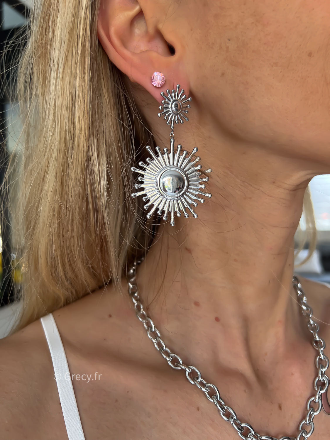 Boucles d'oreilles soleil argentées
