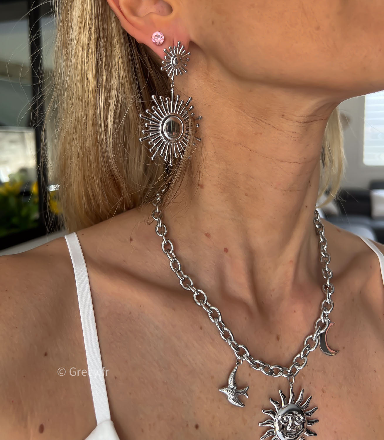 Boucles d'oreilles soleil argentées