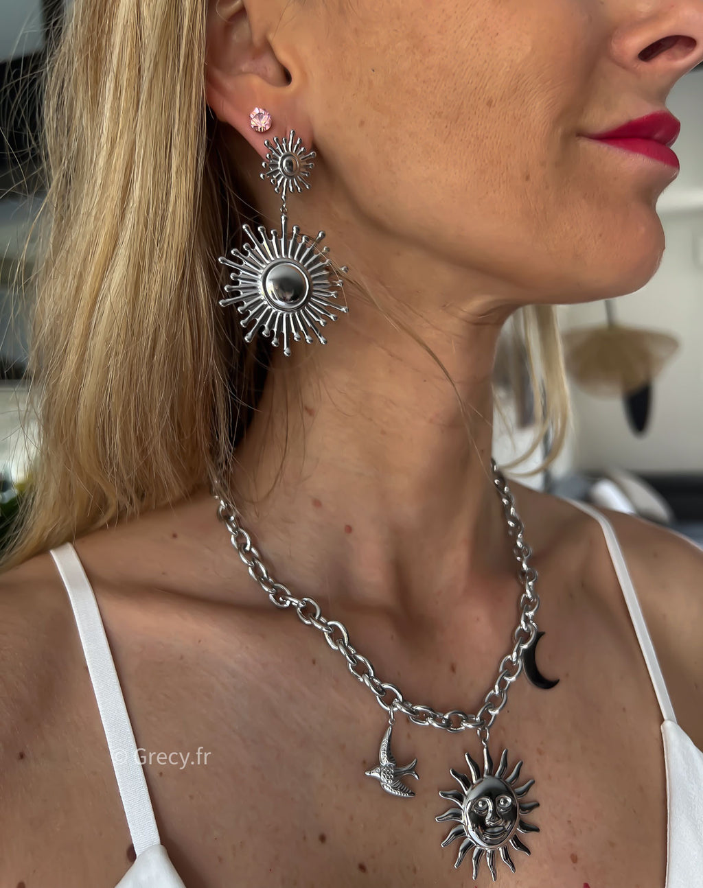 Boucles d'oreilles soleil argentées