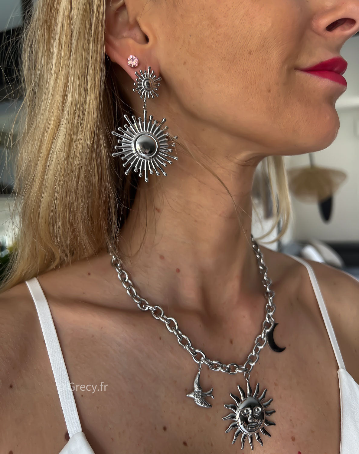 Boucles d'oreilles soleil argentées