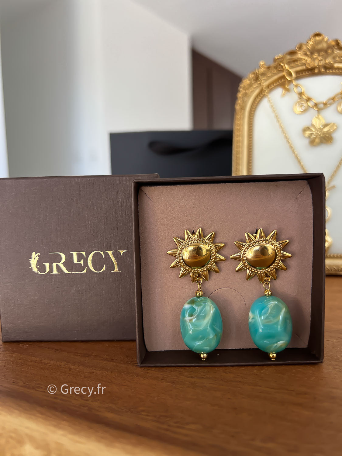 Annie / Boucles d'oreilles soleil et pierre