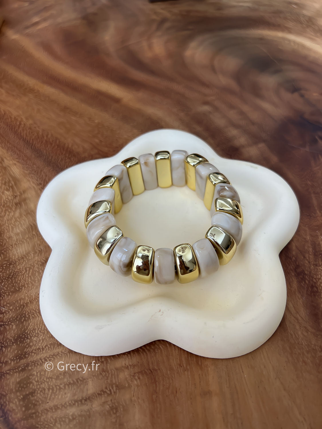 Jennifer / Bracelet elastique doré et écru