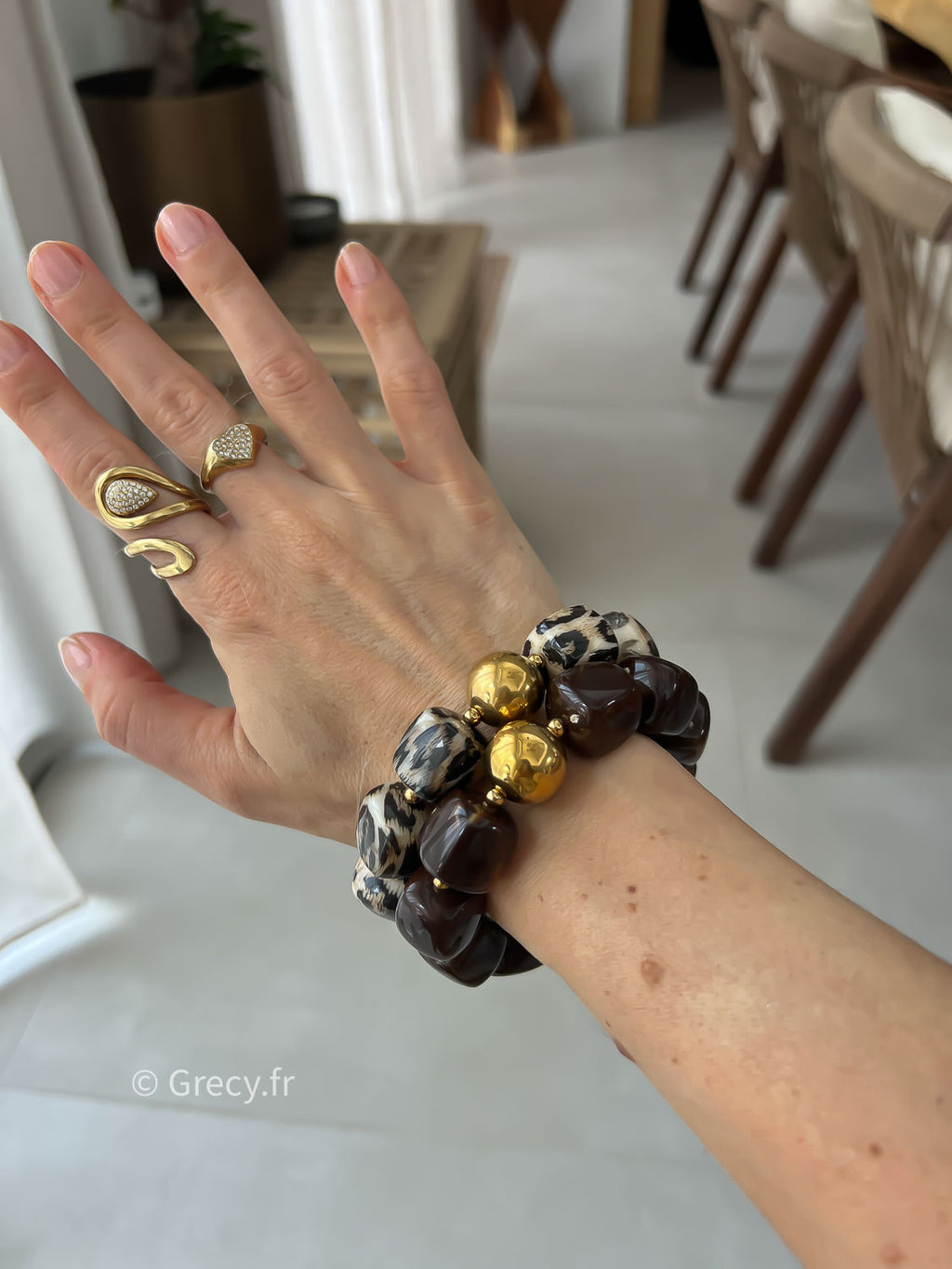 Alice / Bracelet élastique perles marron