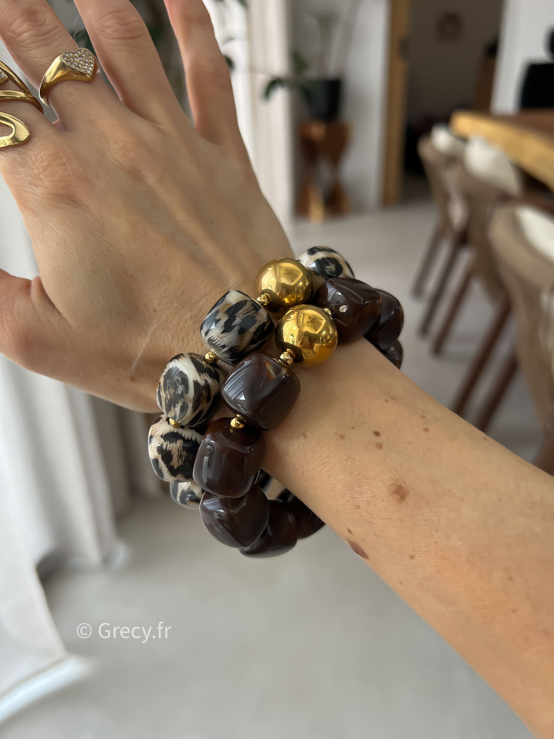 Alice / Bracelet élastique perles marron