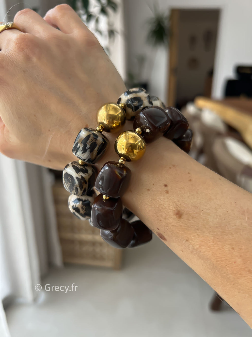 Alice / Bracelet élastique perles marron