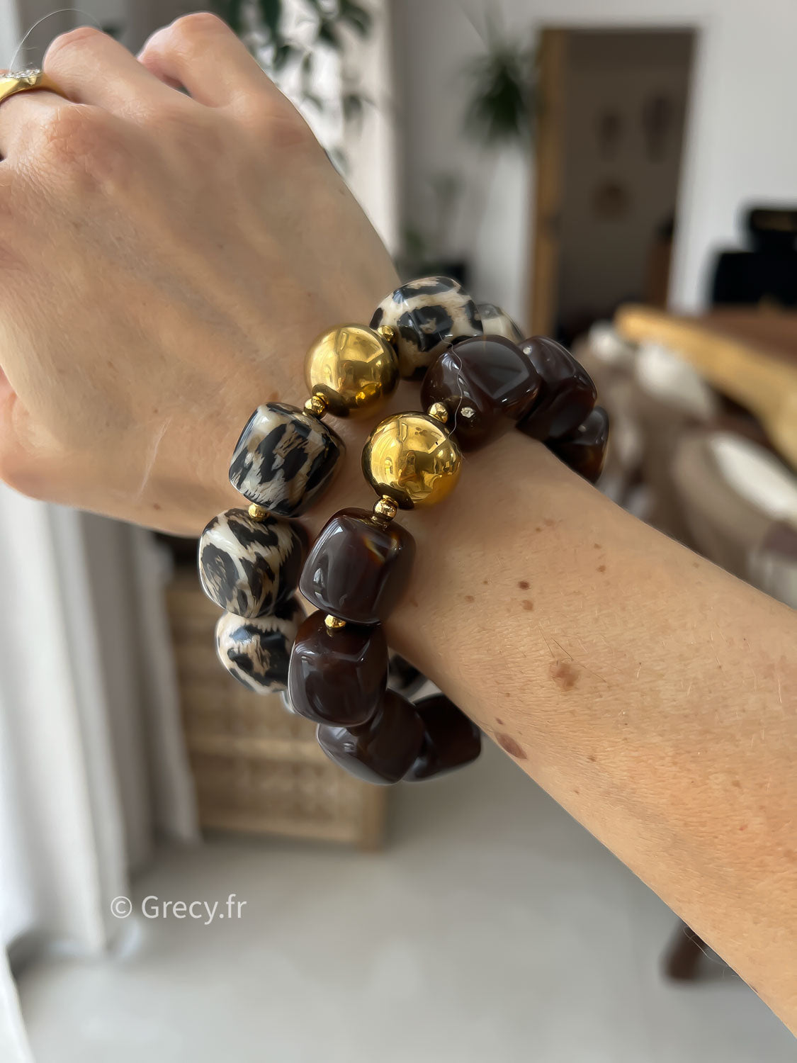 Charlie / Bracelet élastique perles léopard