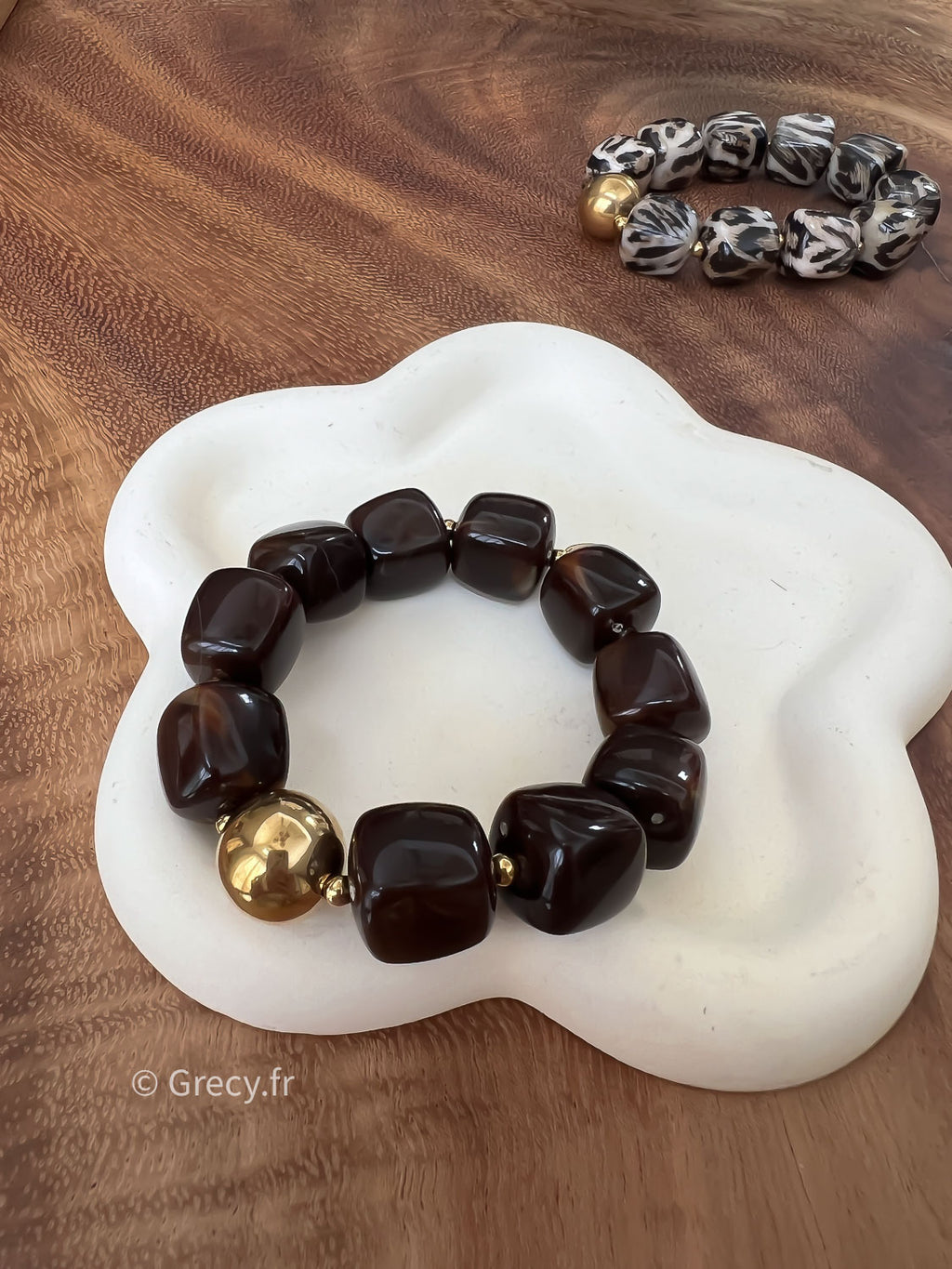 Alice / Bracelet élastique perles marron