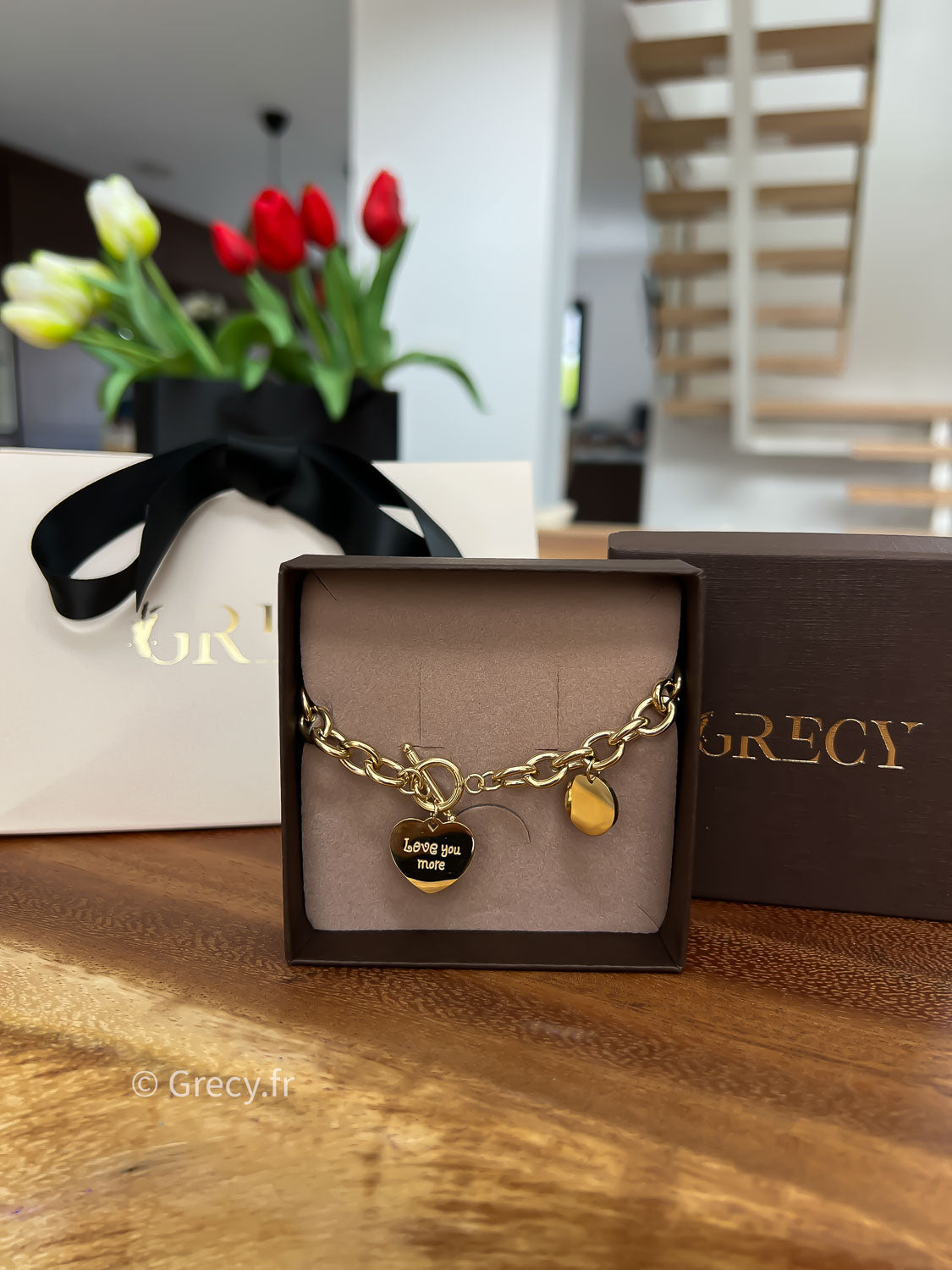 Monique / Bracelet coeur gravé " love you more "