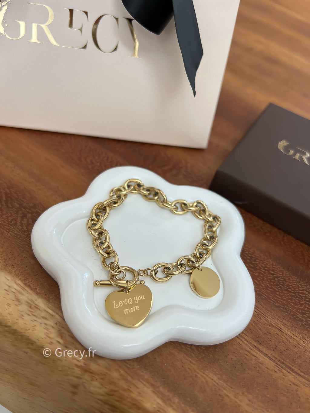 Monique / Bracelet coeur gravé " love you more "