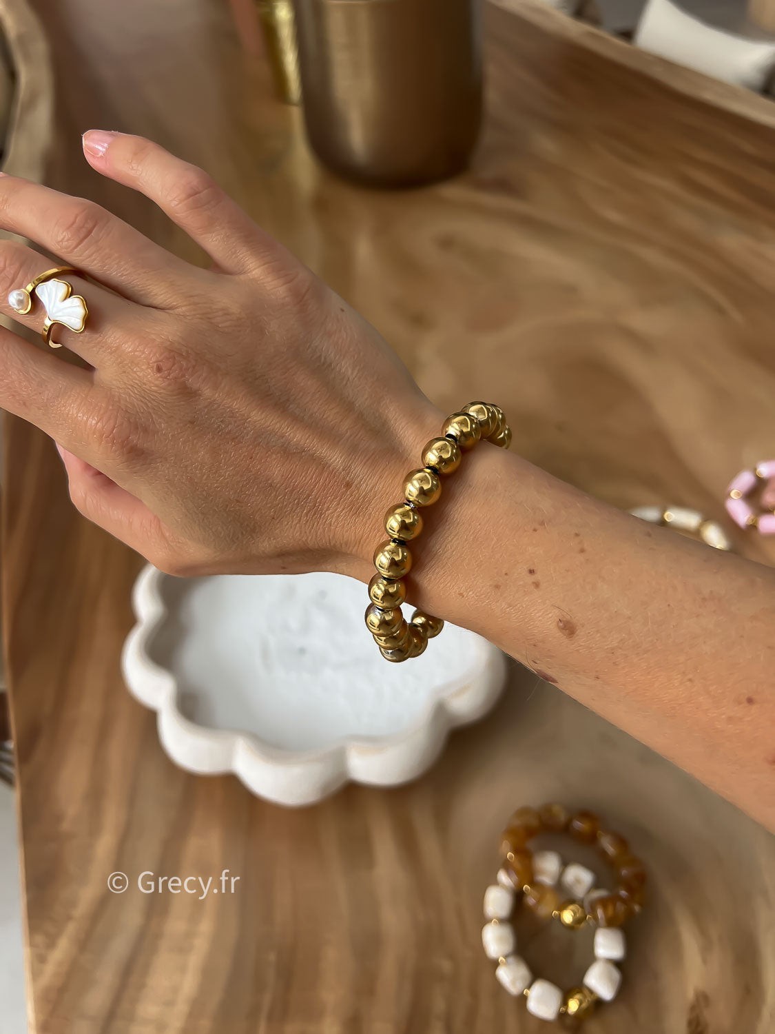 Bracelet jonc perles dorées