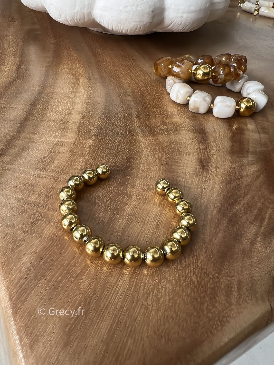 Bracelet jonc perles dorées