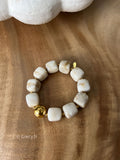 bracelet perles ecru beige elastique