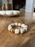 bracelet perles ecru beige elastique