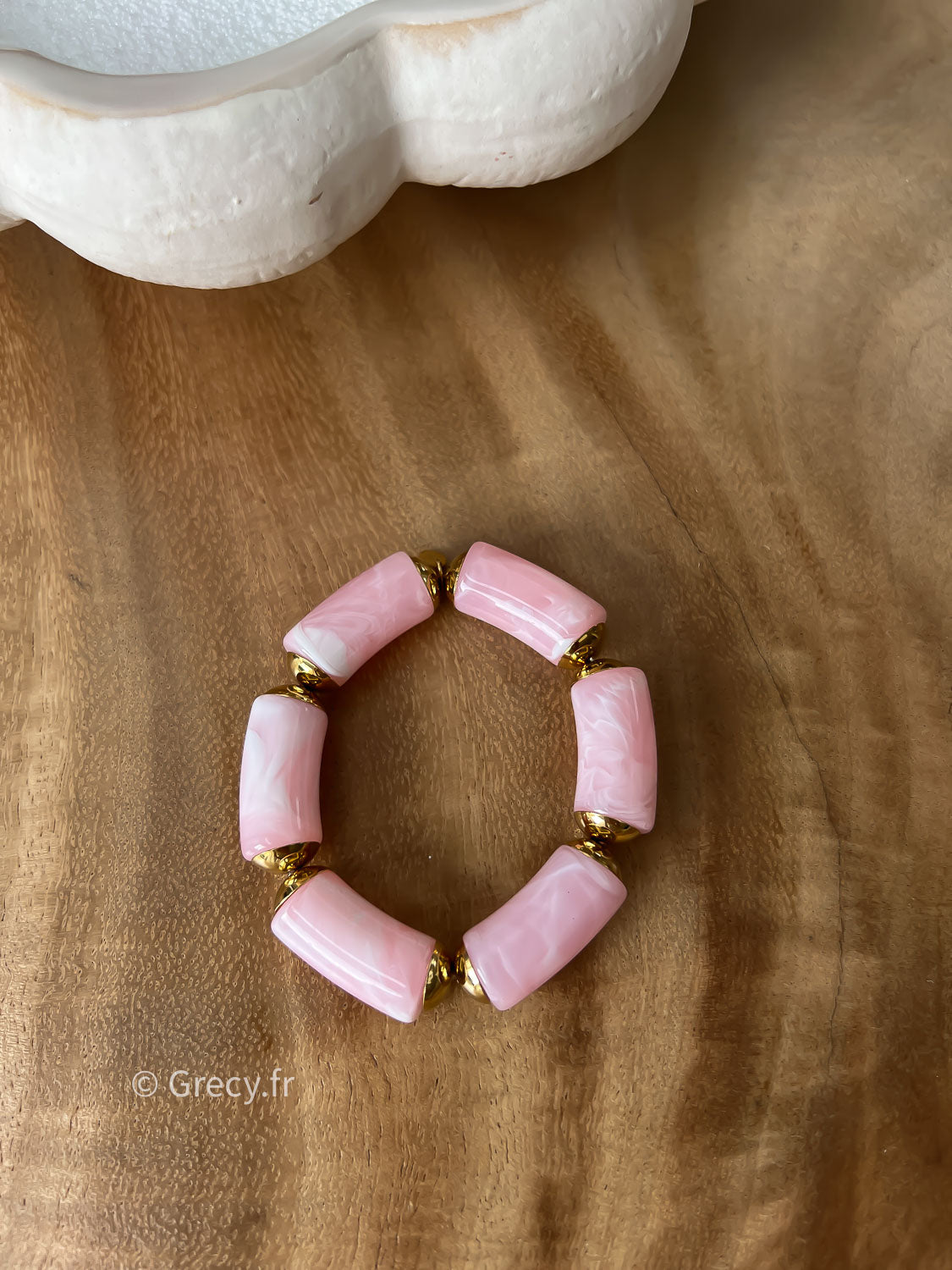 Bracelet rose perles allongées