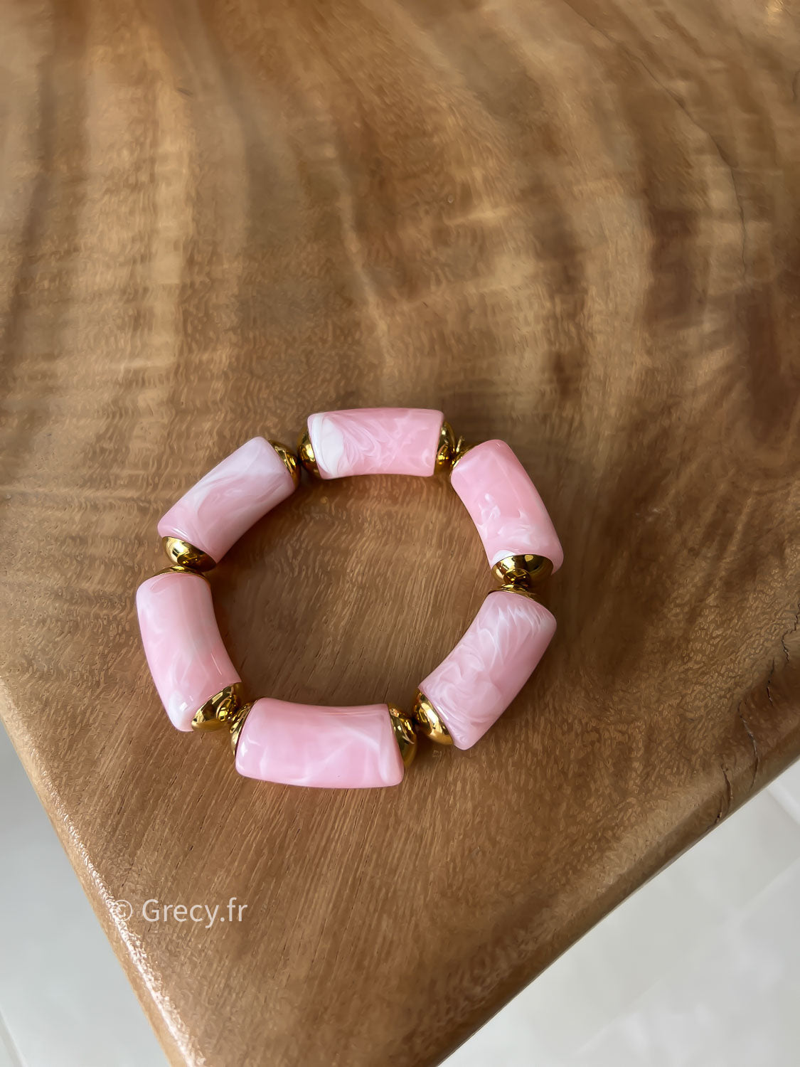 Bracelet rose perles allongées