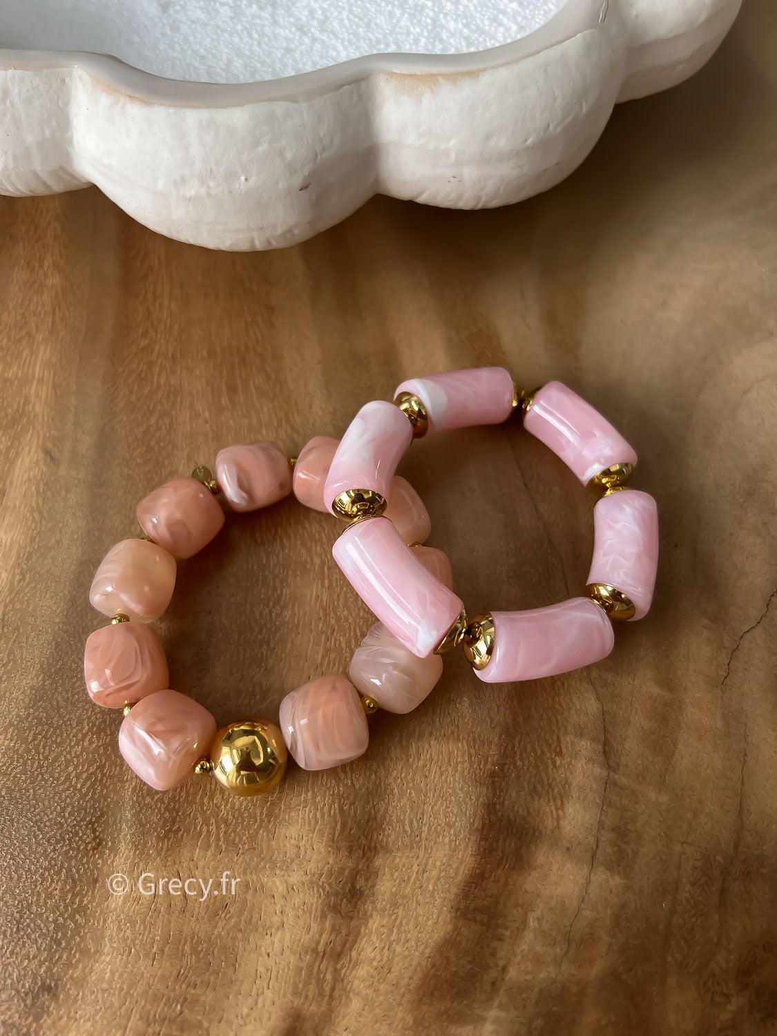 Bracelet rose perles allongées