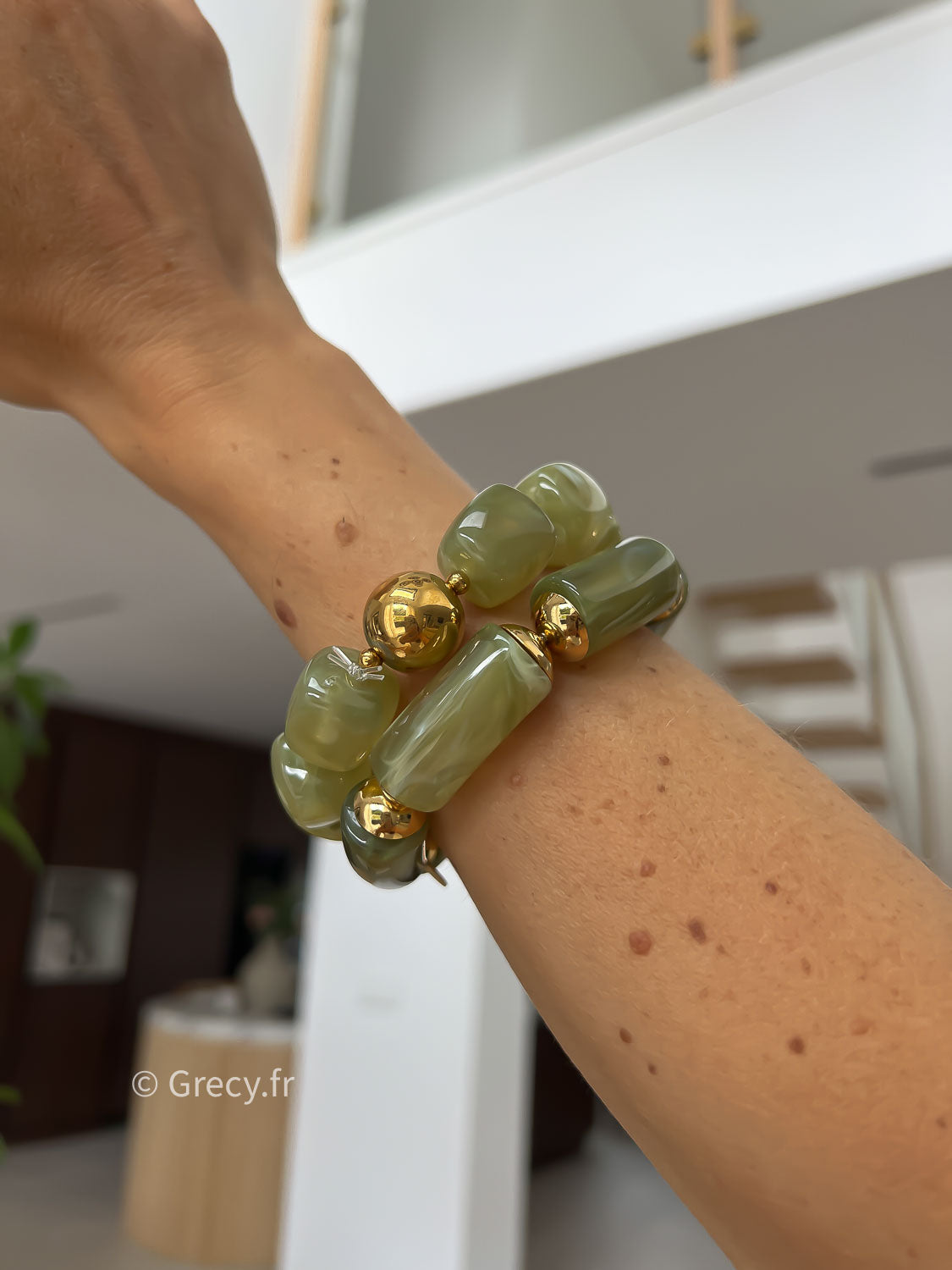 Bracelet vert perles allongées