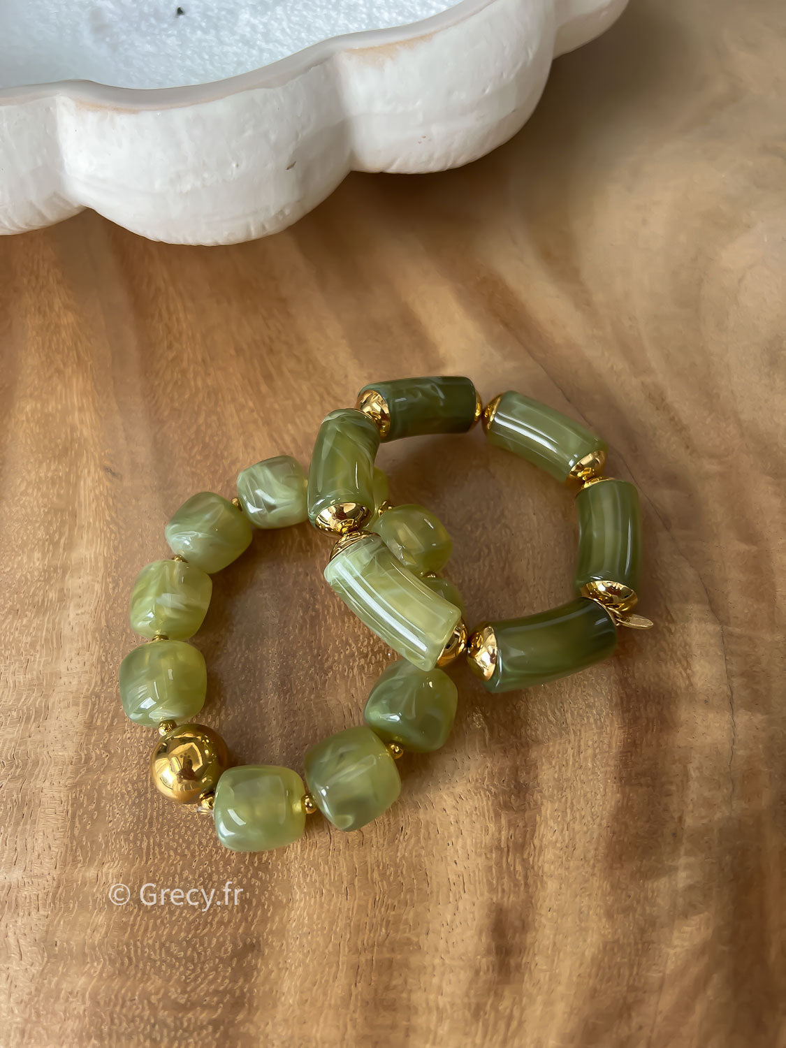 Bracelet vert perles allongées