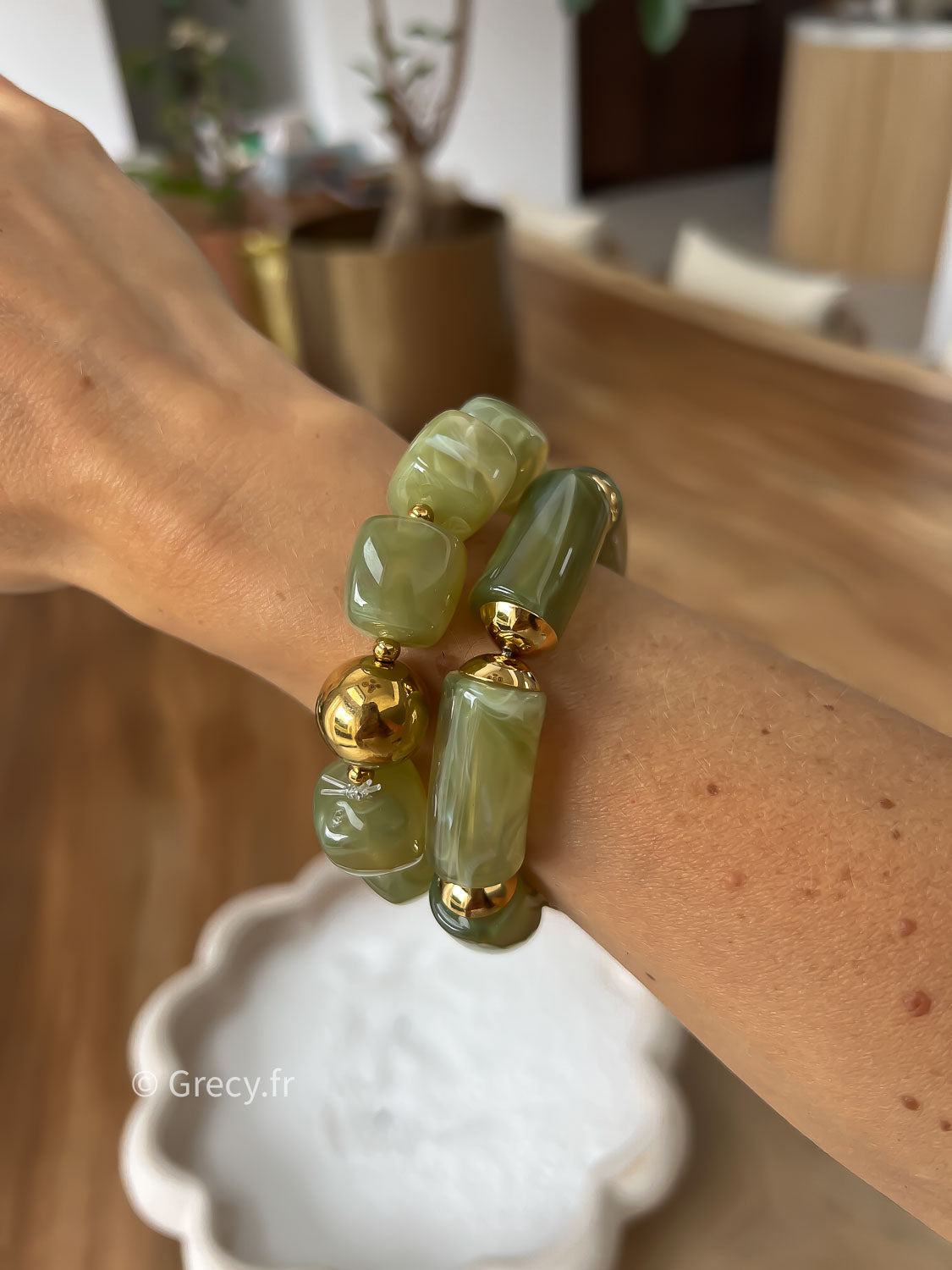 Bracelet vert perles allongées