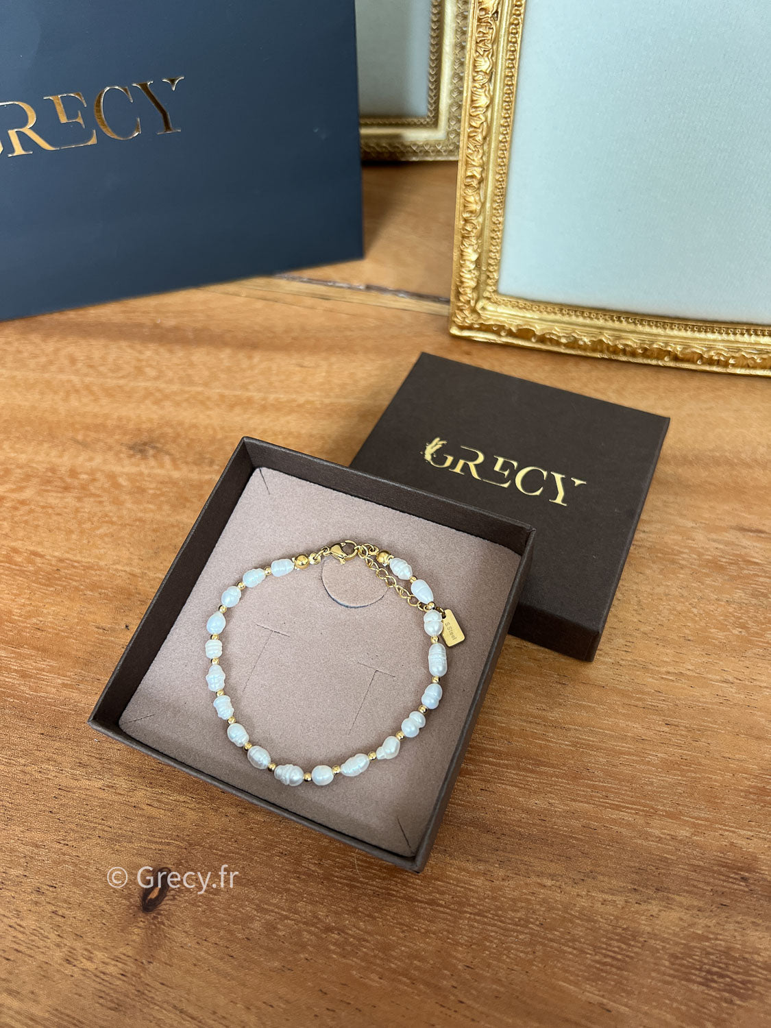 Gladys / Bracelet perles nacrées en acier inoxydable