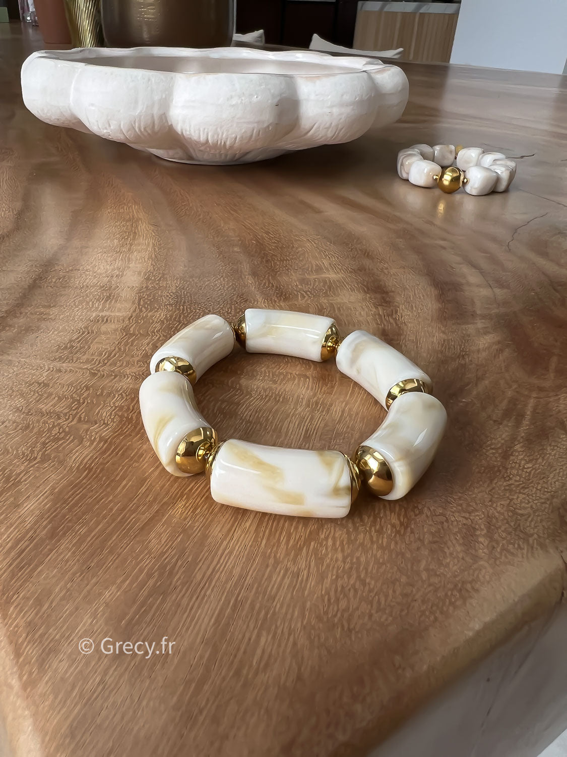 Bracelet écru perles allongées