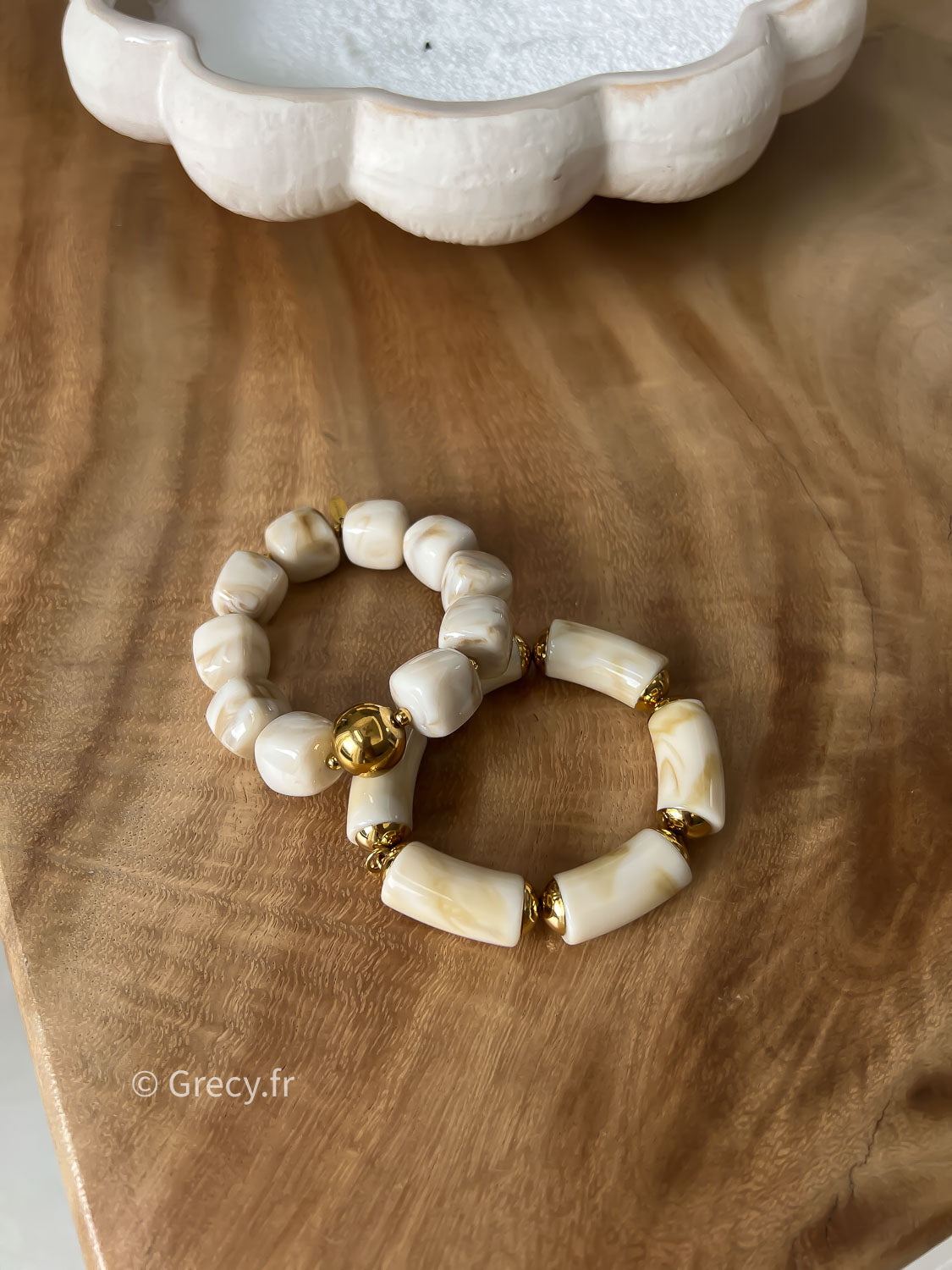 Bracelet écru perles allongées