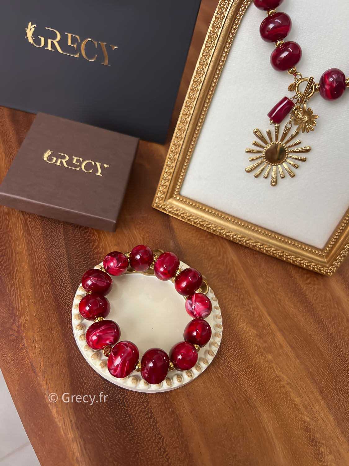 Francesca / Bracelet perles résine bordeaux