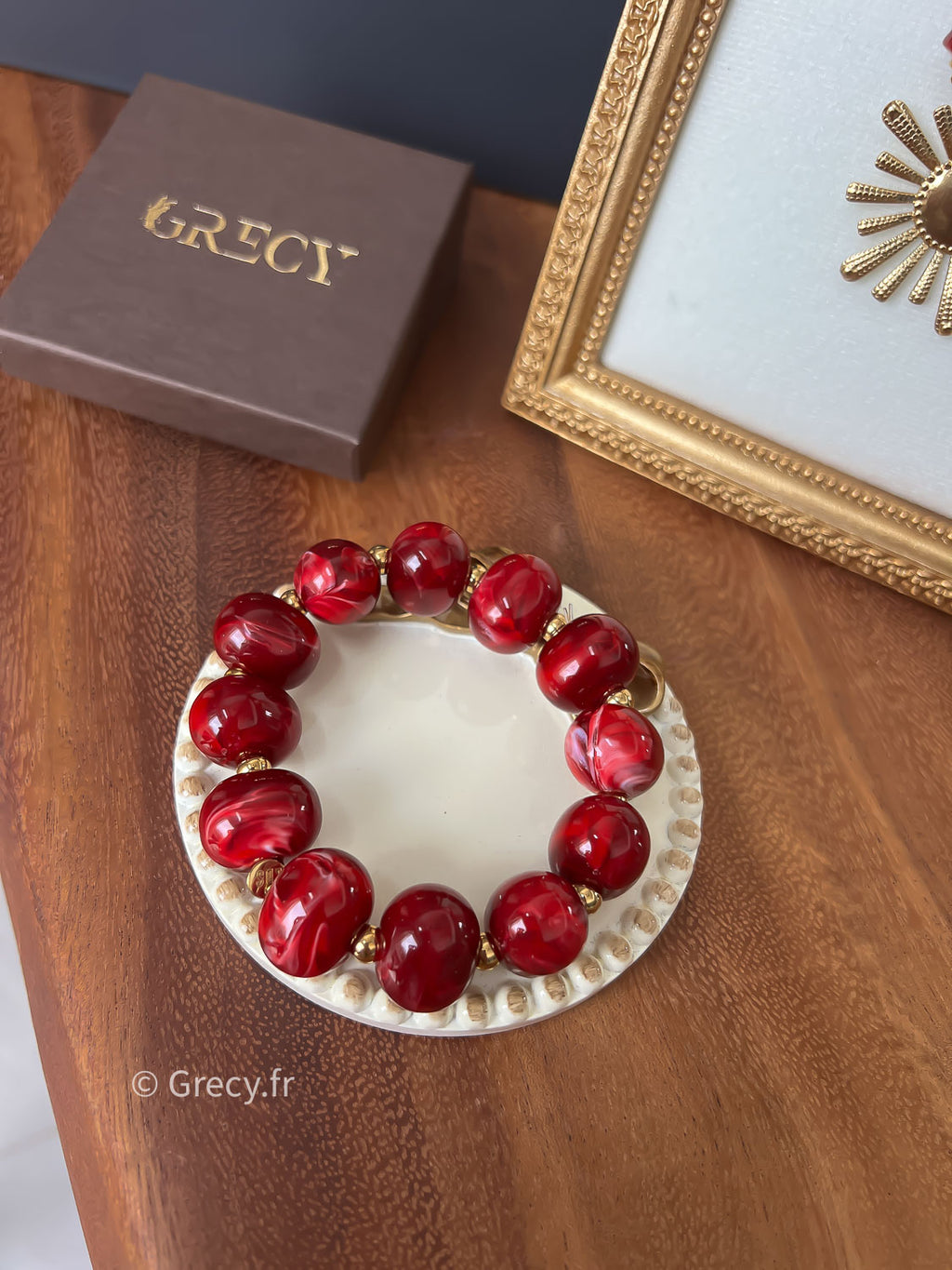 Francesca / Bracelet perles résine bordeaux