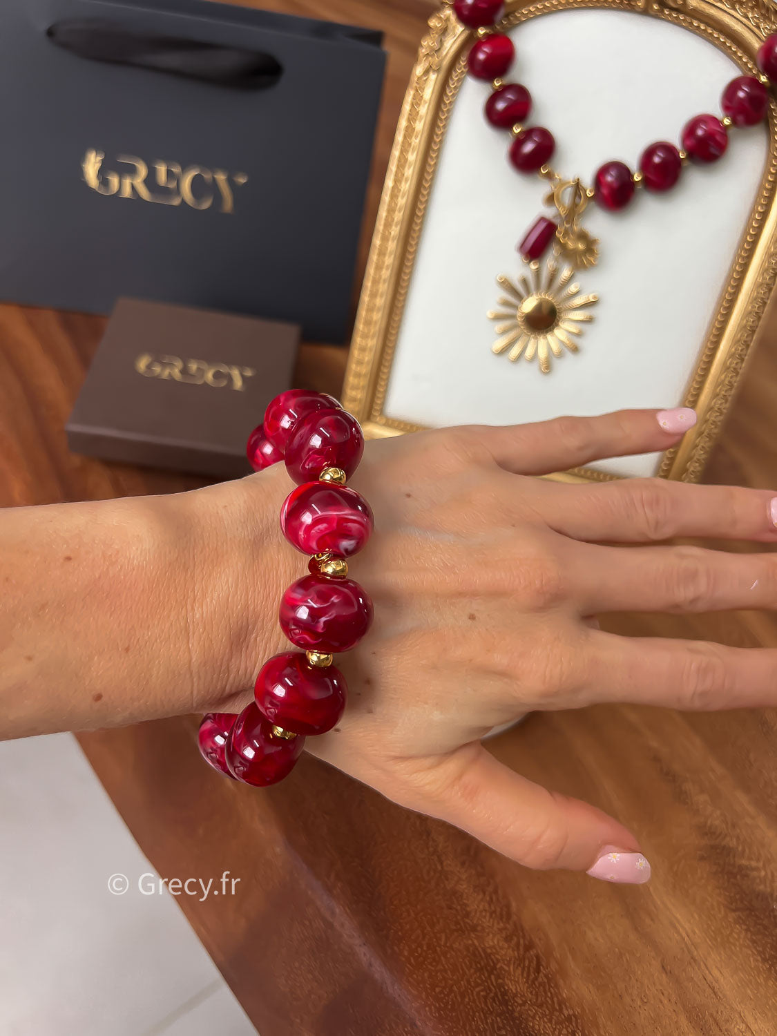 Francesca / Bracelet perles résine bordeaux