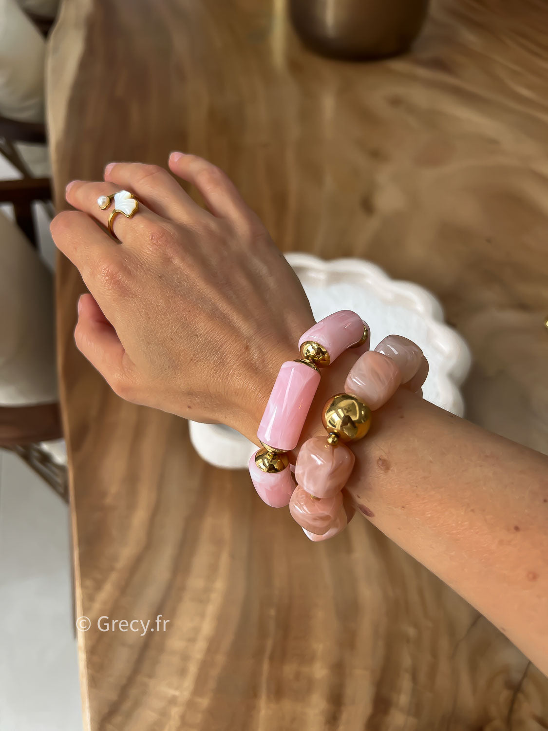 Bracelet rose perles rondes