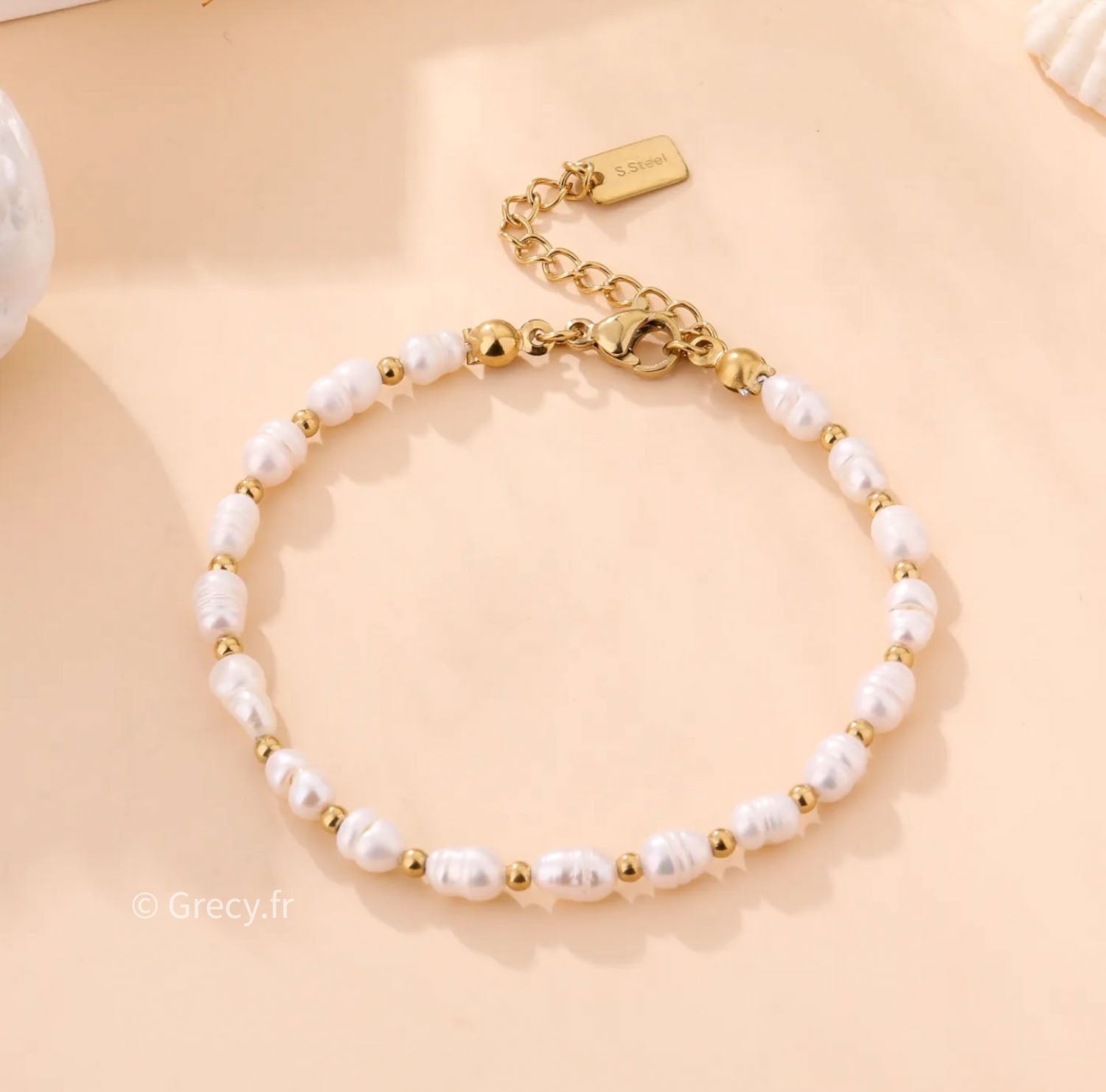 Gladys / Bracelet perles nacrées en acier inoxydable