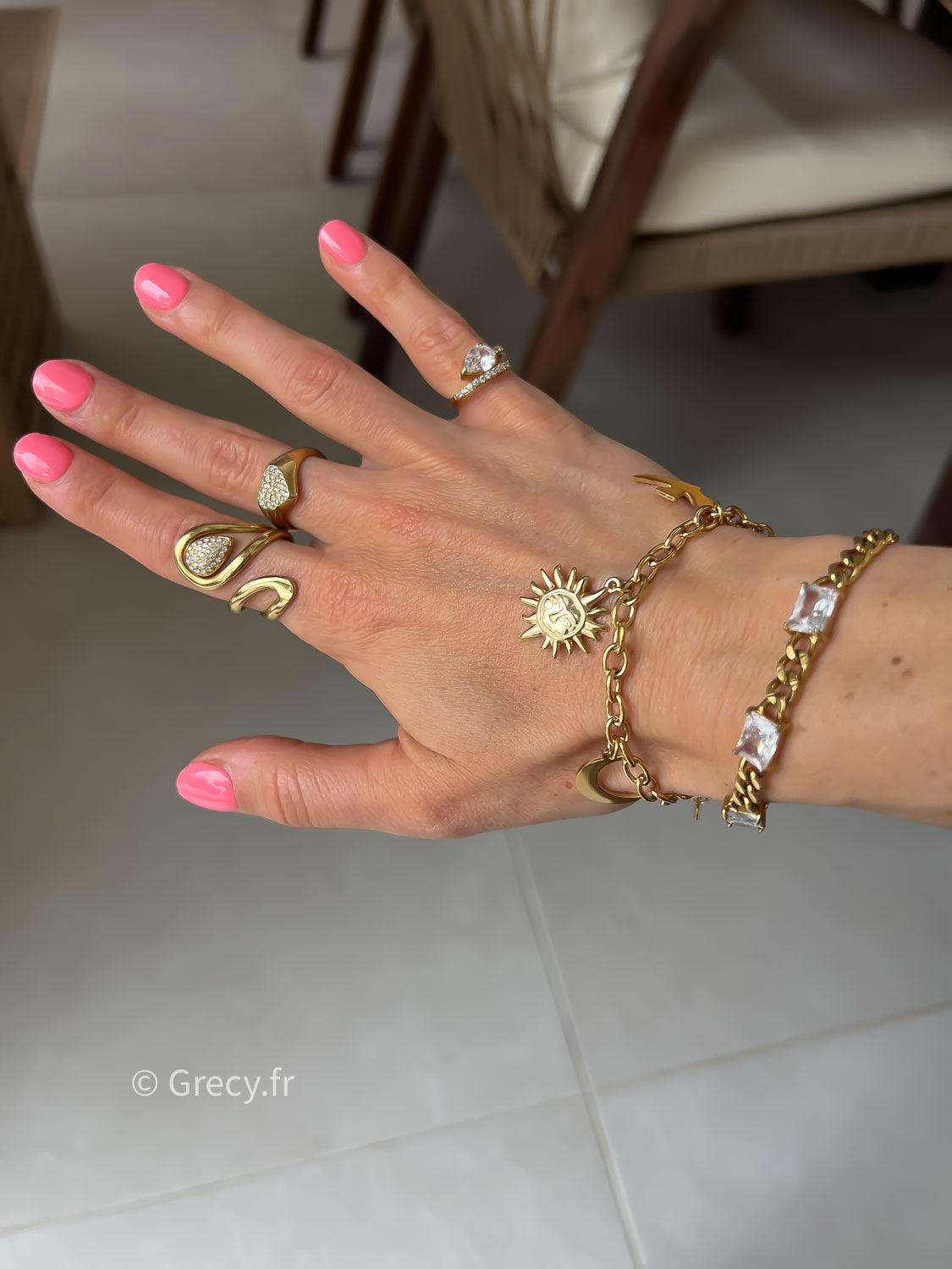 Arlette / Bracelet 3 symboles soleil lune oiseau