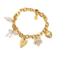 Bracelet charms coeur fleur et noeud
