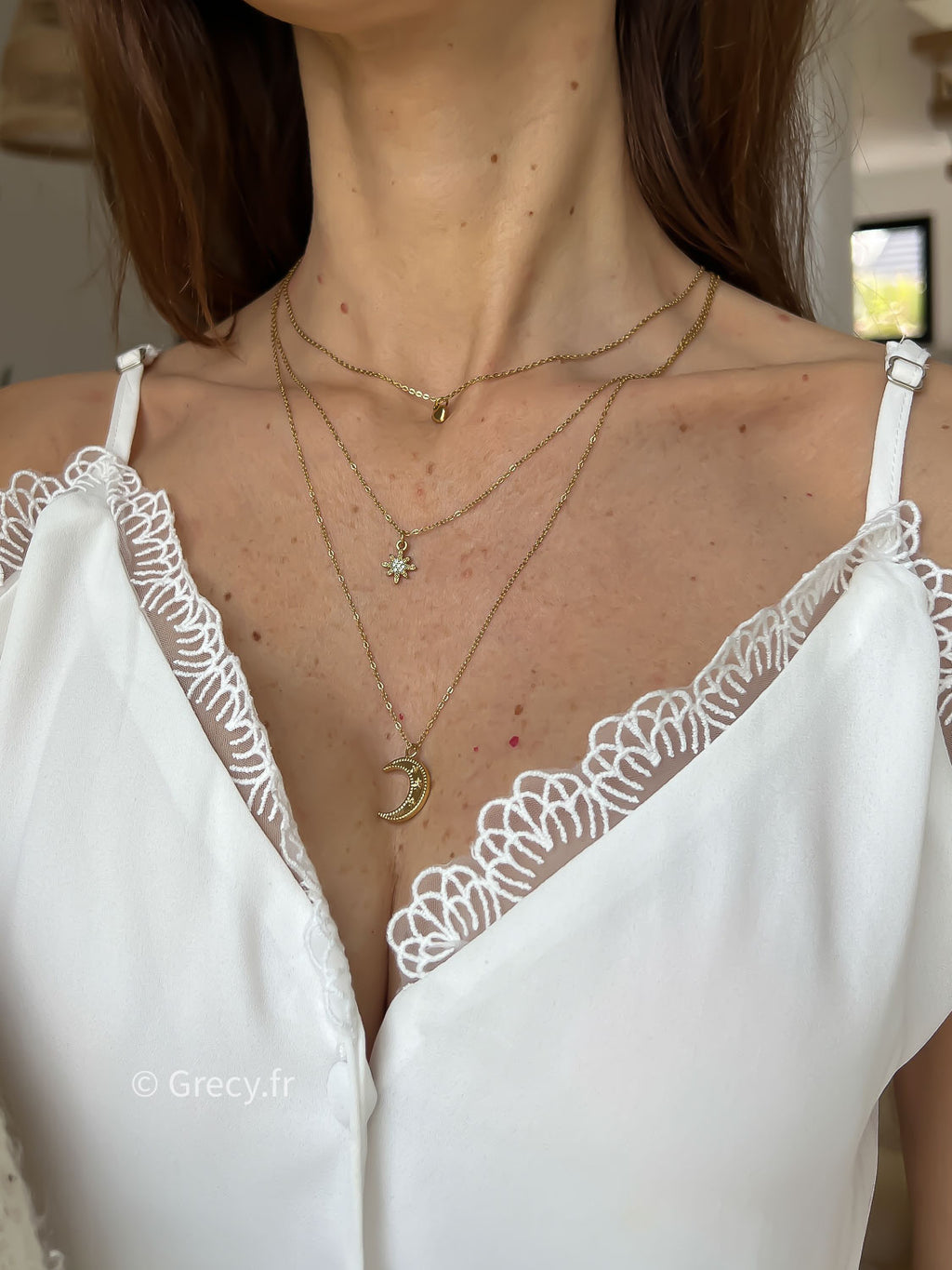 Lucette / Collier 3 rangs coeur étoile lune