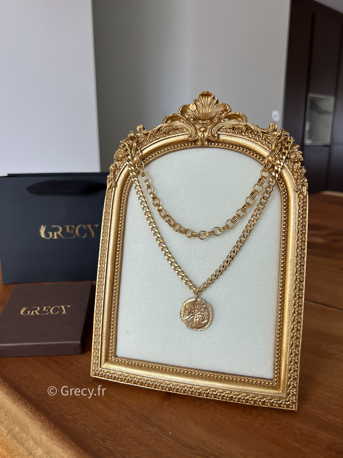 Aaron / Double chaine médaillon boussole dorée ou argentée