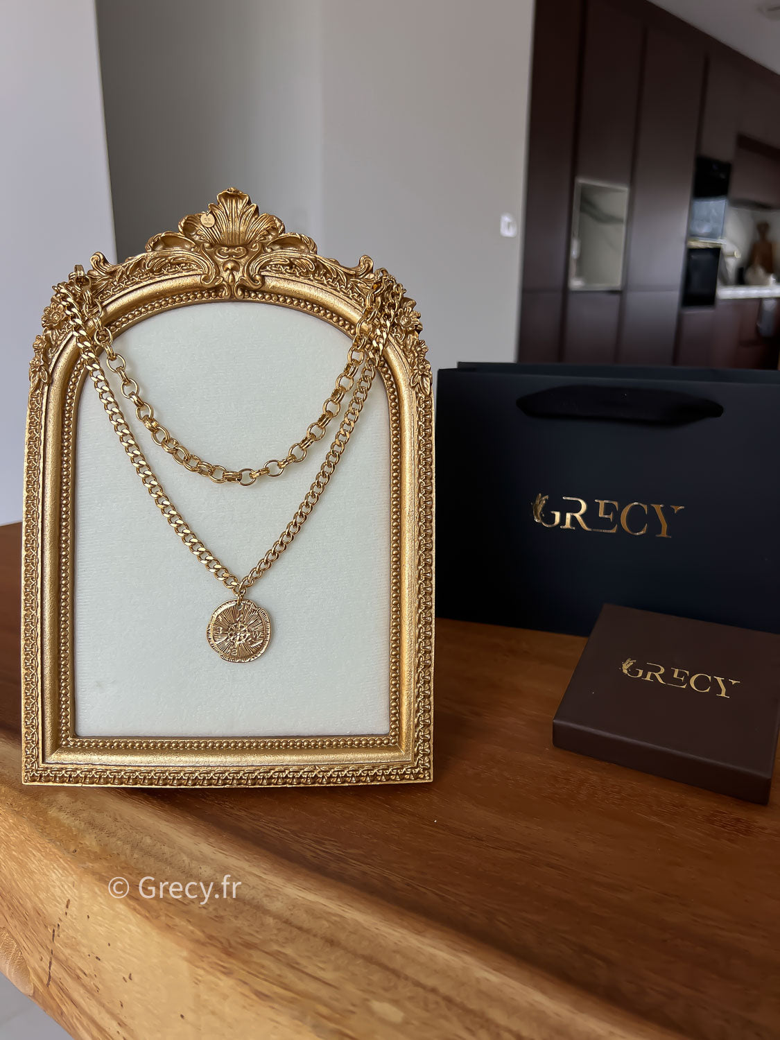 Aaron / Double chaine médaillon boussole dorée ou argentée