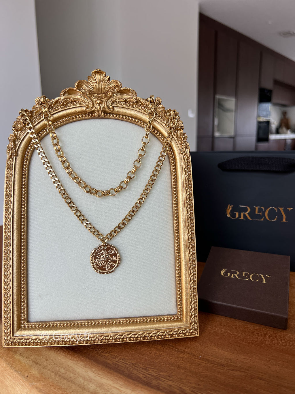 Aaron / Double chaine médaillon boussole dorée ou argentée