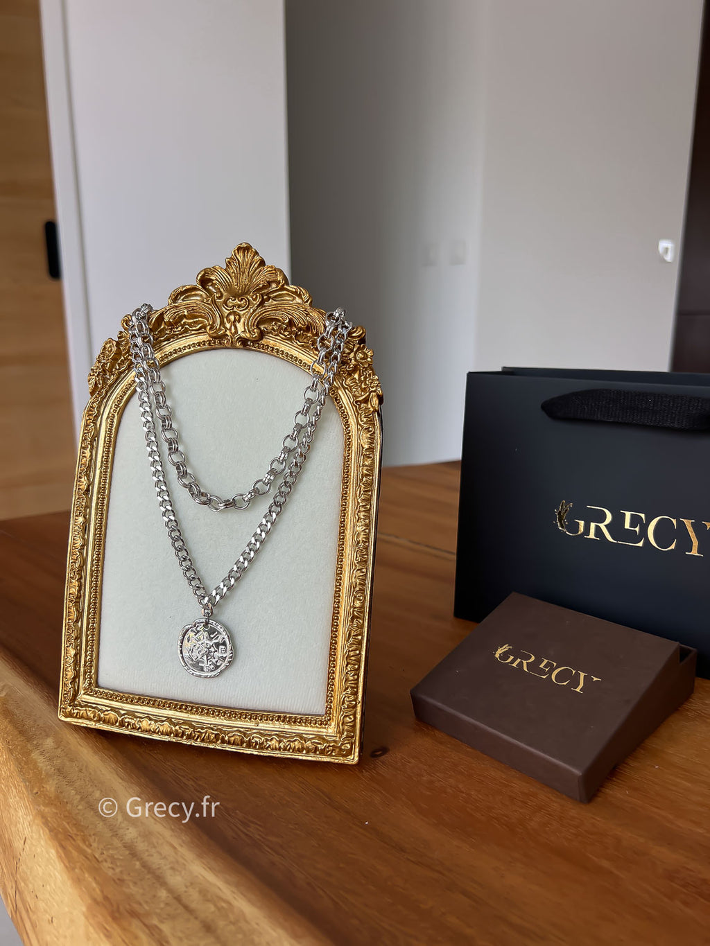 Aaron / Double chaine médaillon boussole dorée ou argentée