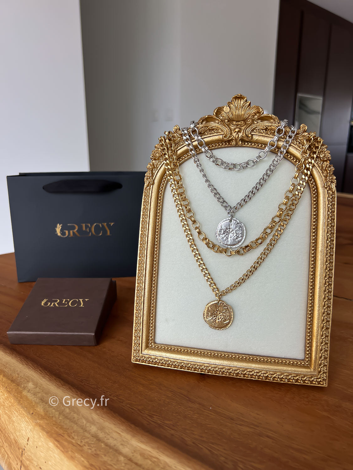 Aaron / Double chaine médaillon boussole dorée ou argentée