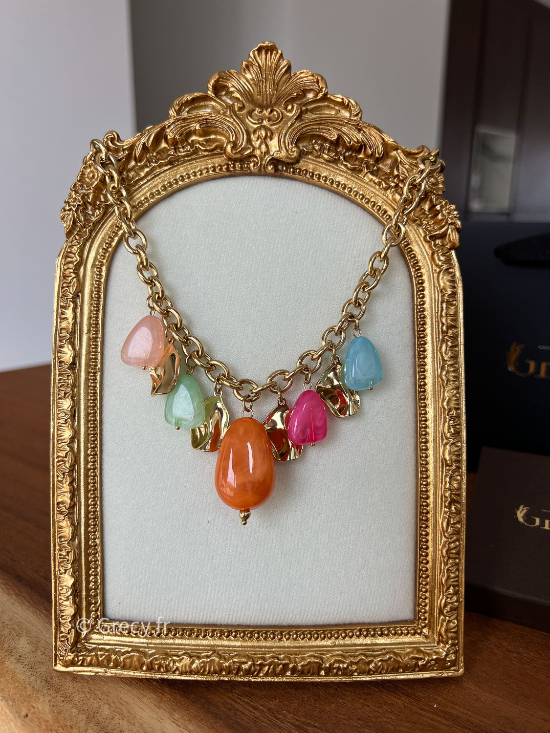 Lison / collier charms multicores en acier inoxydable