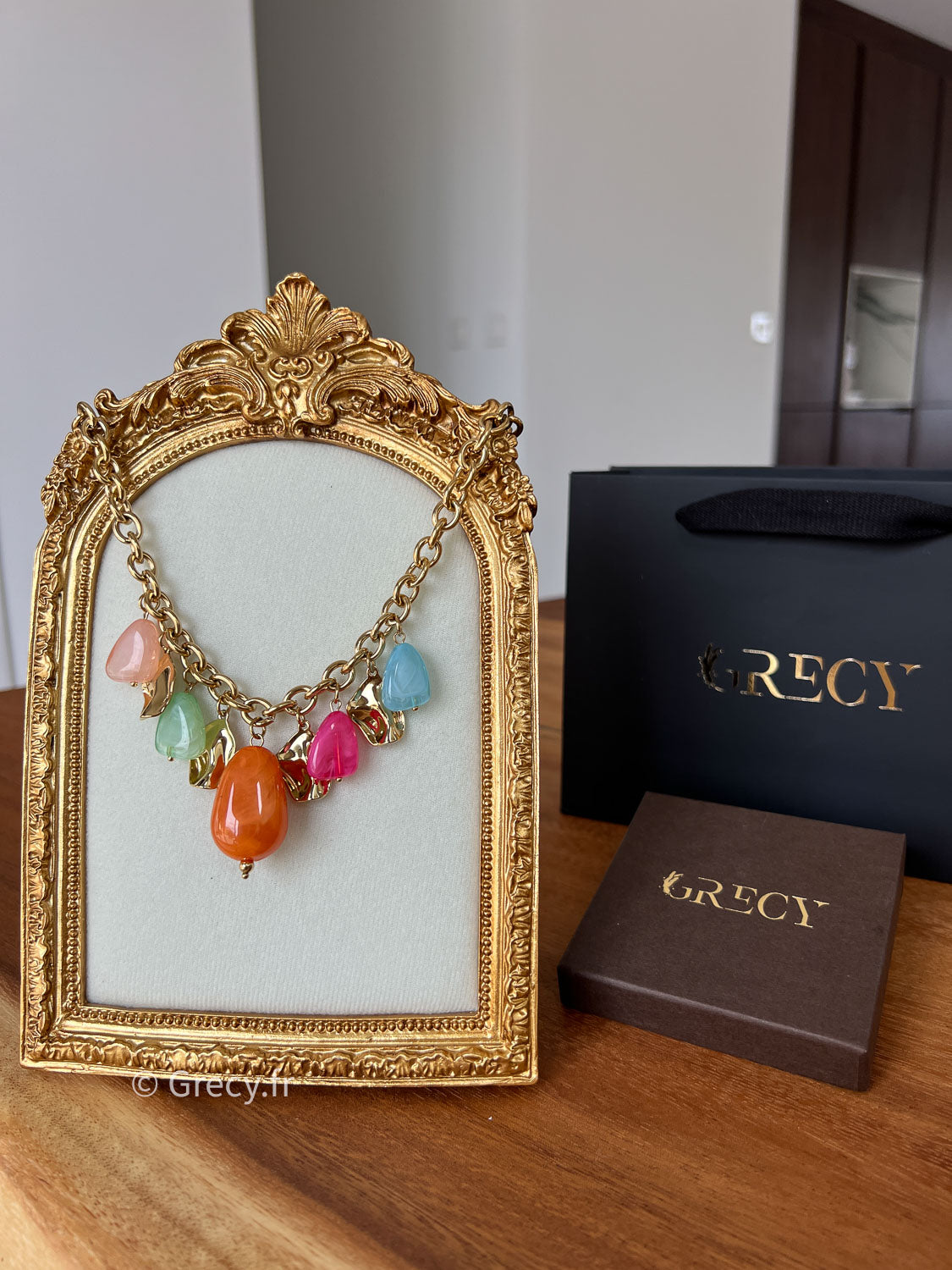 Lison / collier charms multicores en acier inoxydable