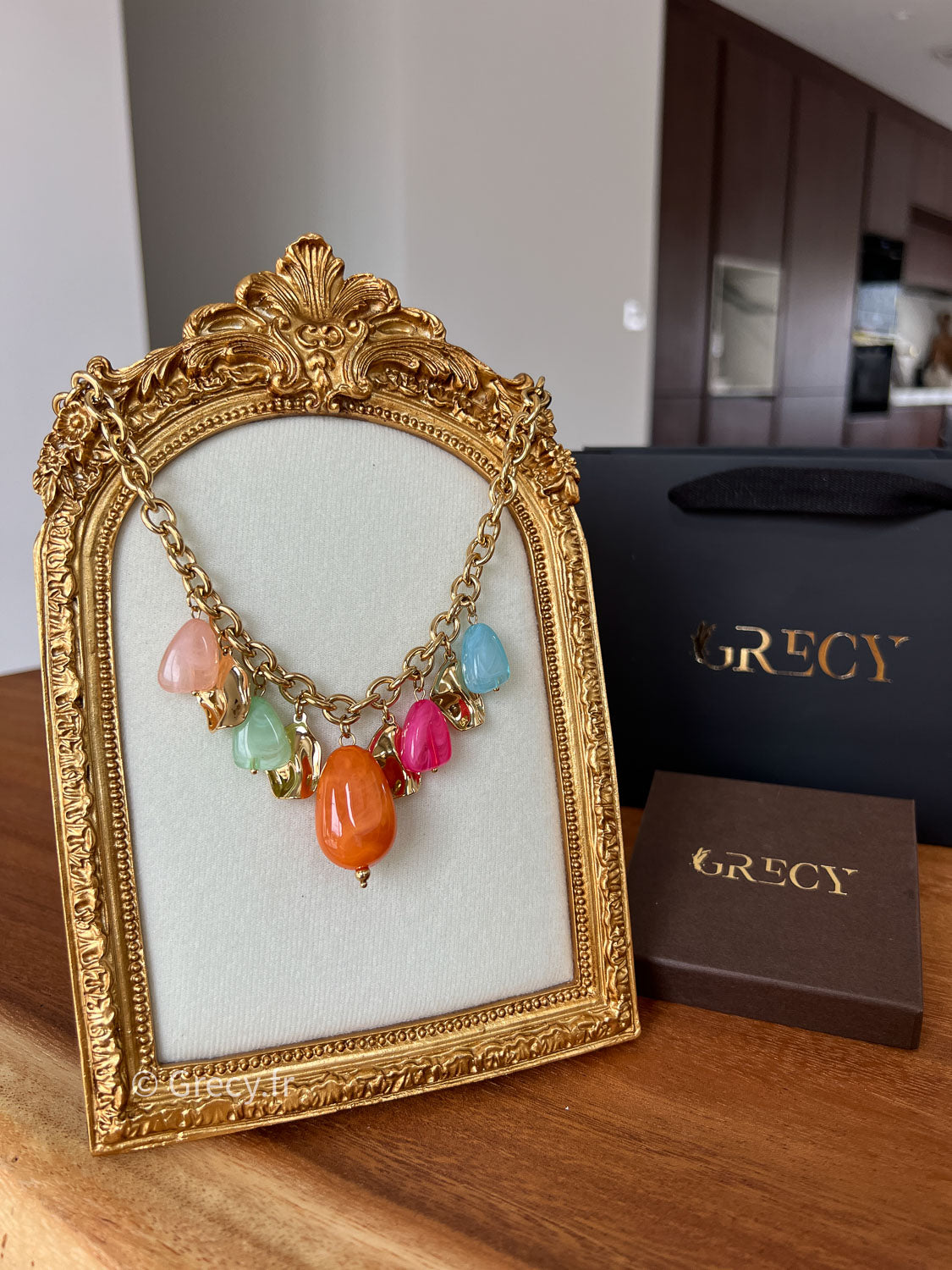 Lison / collier charms multicores en acier inoxydable