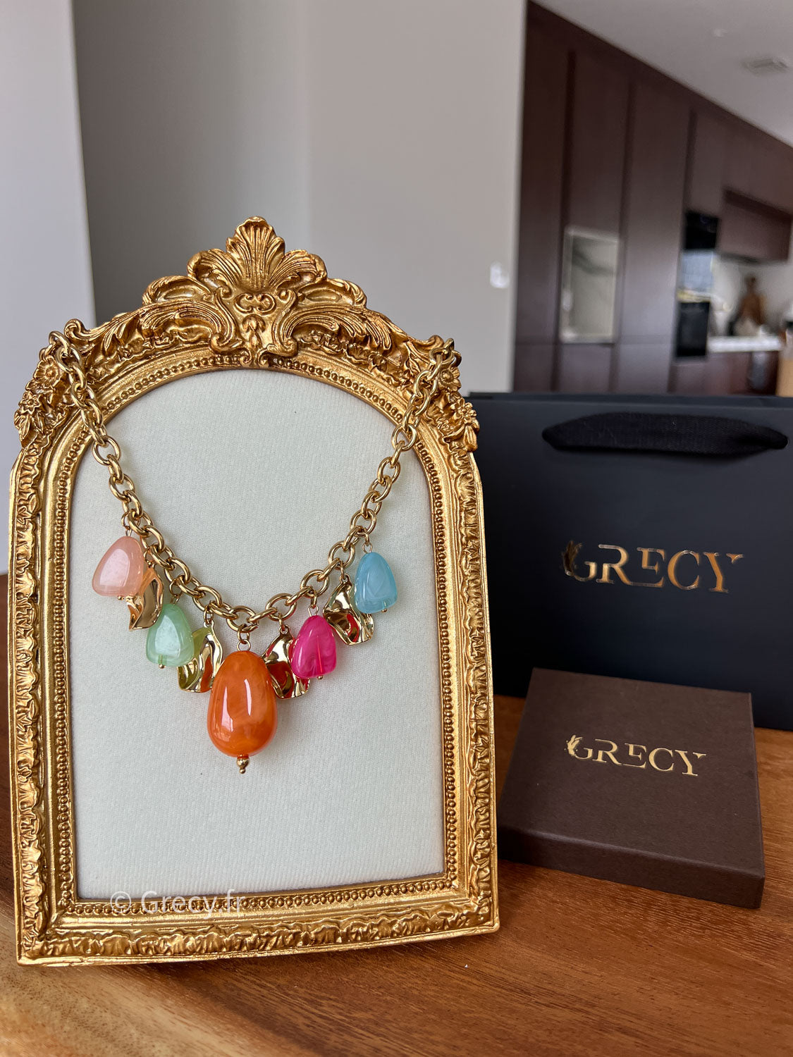 Lison / collier charms multicores en acier inoxydable