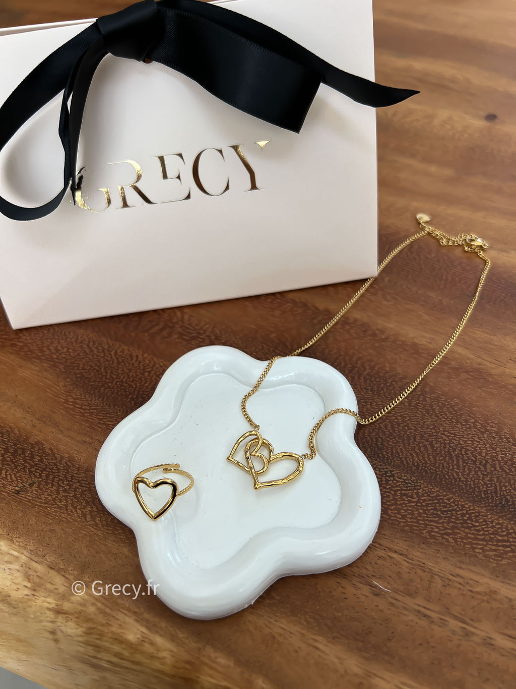 Claudie / Collier fine maille double coeur