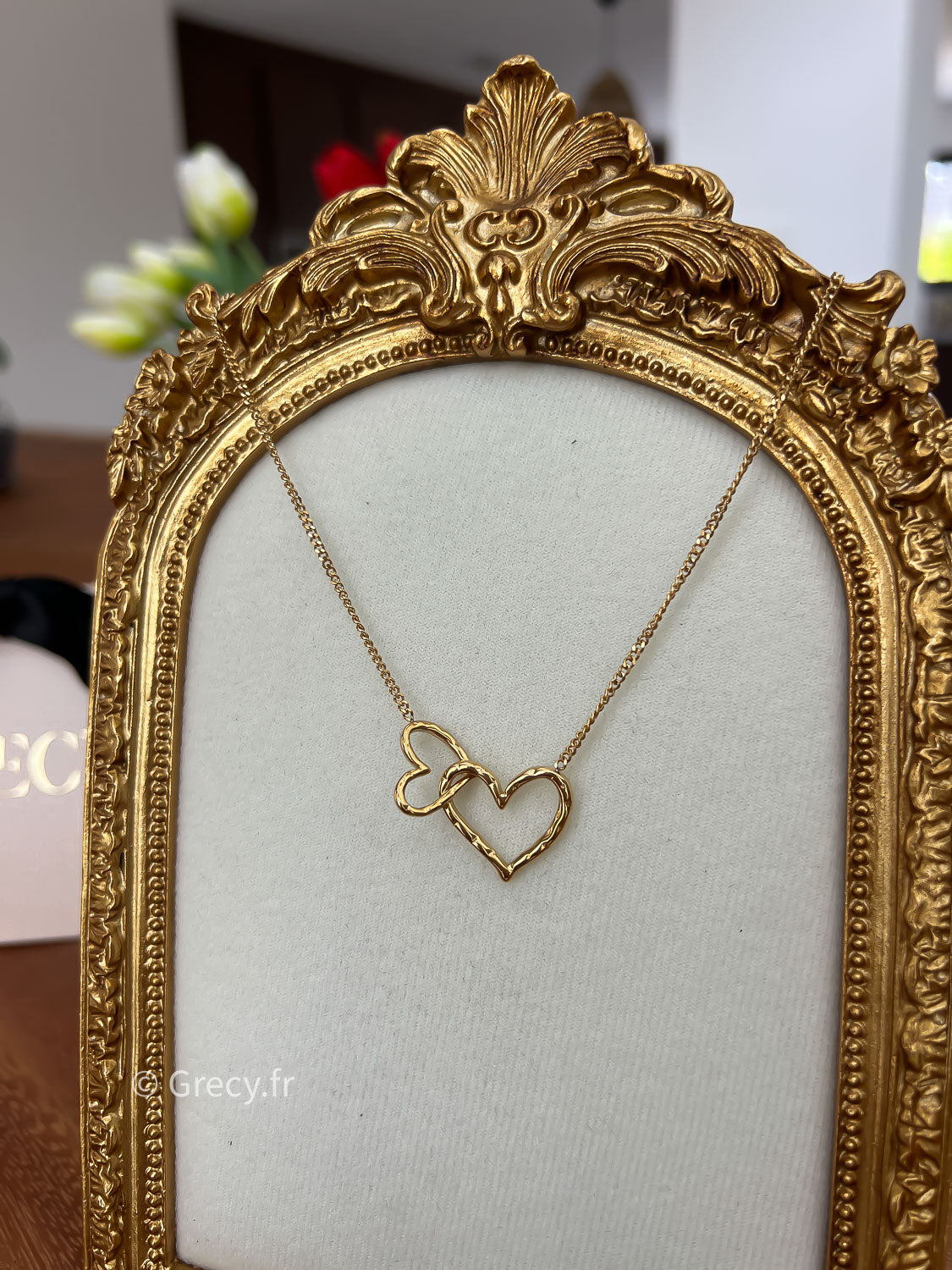 Claudie / Collier fine maille double coeur