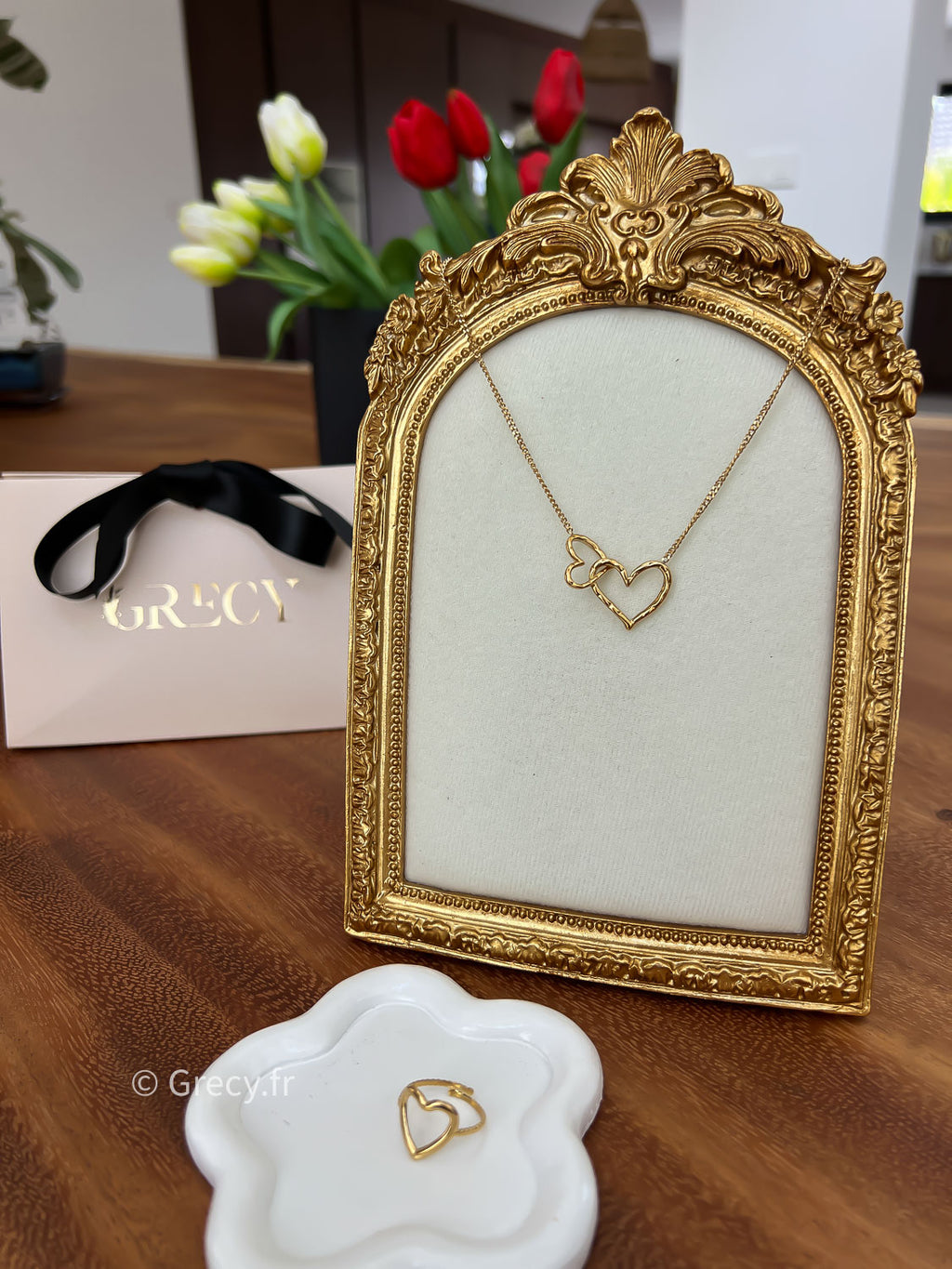 Claudie / Collier fine maille double coeur