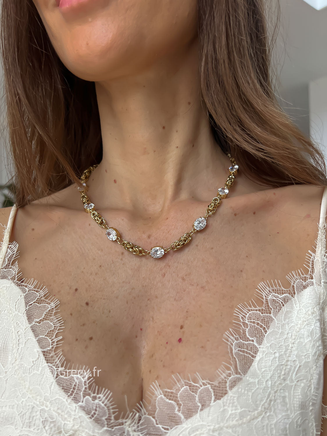 Juliette / Collier maille dorée 7 strass