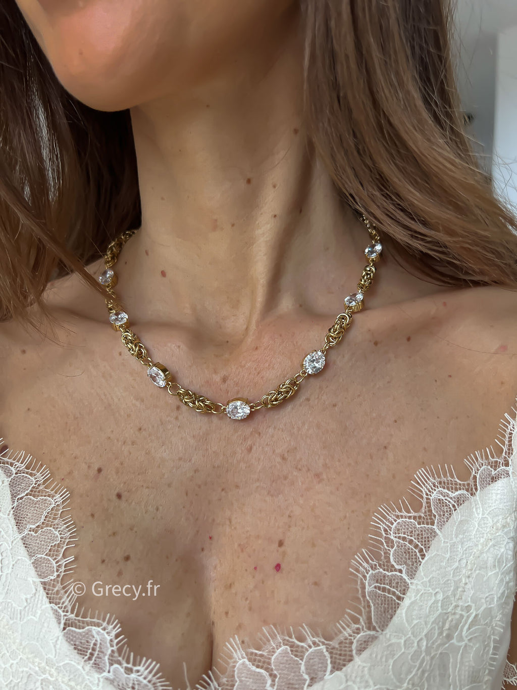 Juliette / Collier maille dorée 7 strass