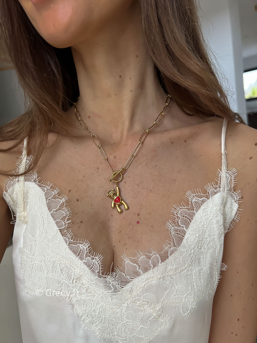Anna / Collier ours coeur rouge
