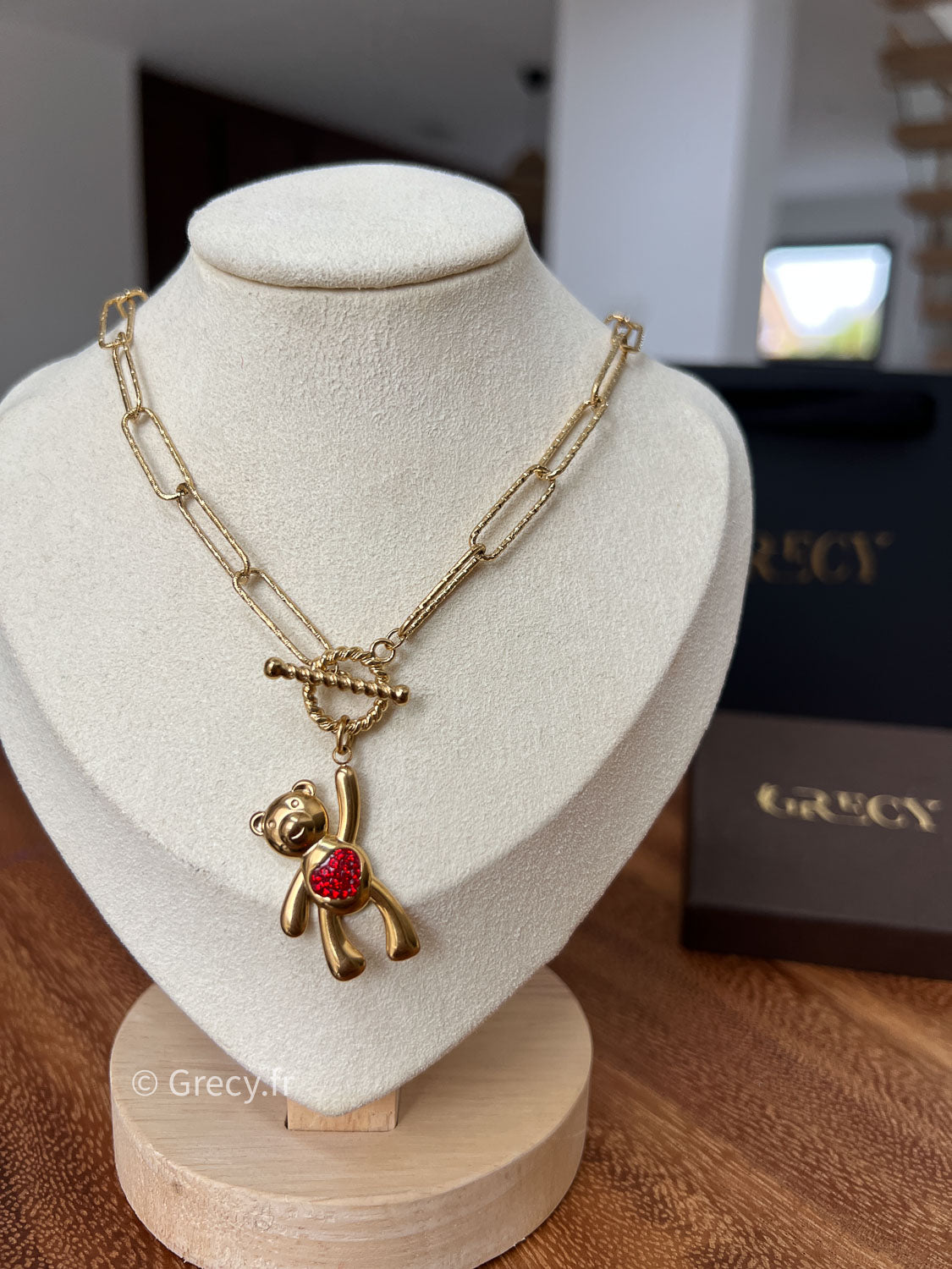 Anna / Collier ours coeur rouge